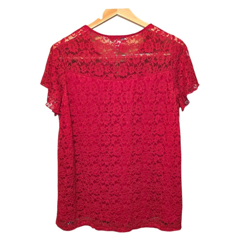 Emma & Olive Top Womens Size Plus 1X Red Lined Floral Laced Romantic Cottagecore - Picture 2 of 7